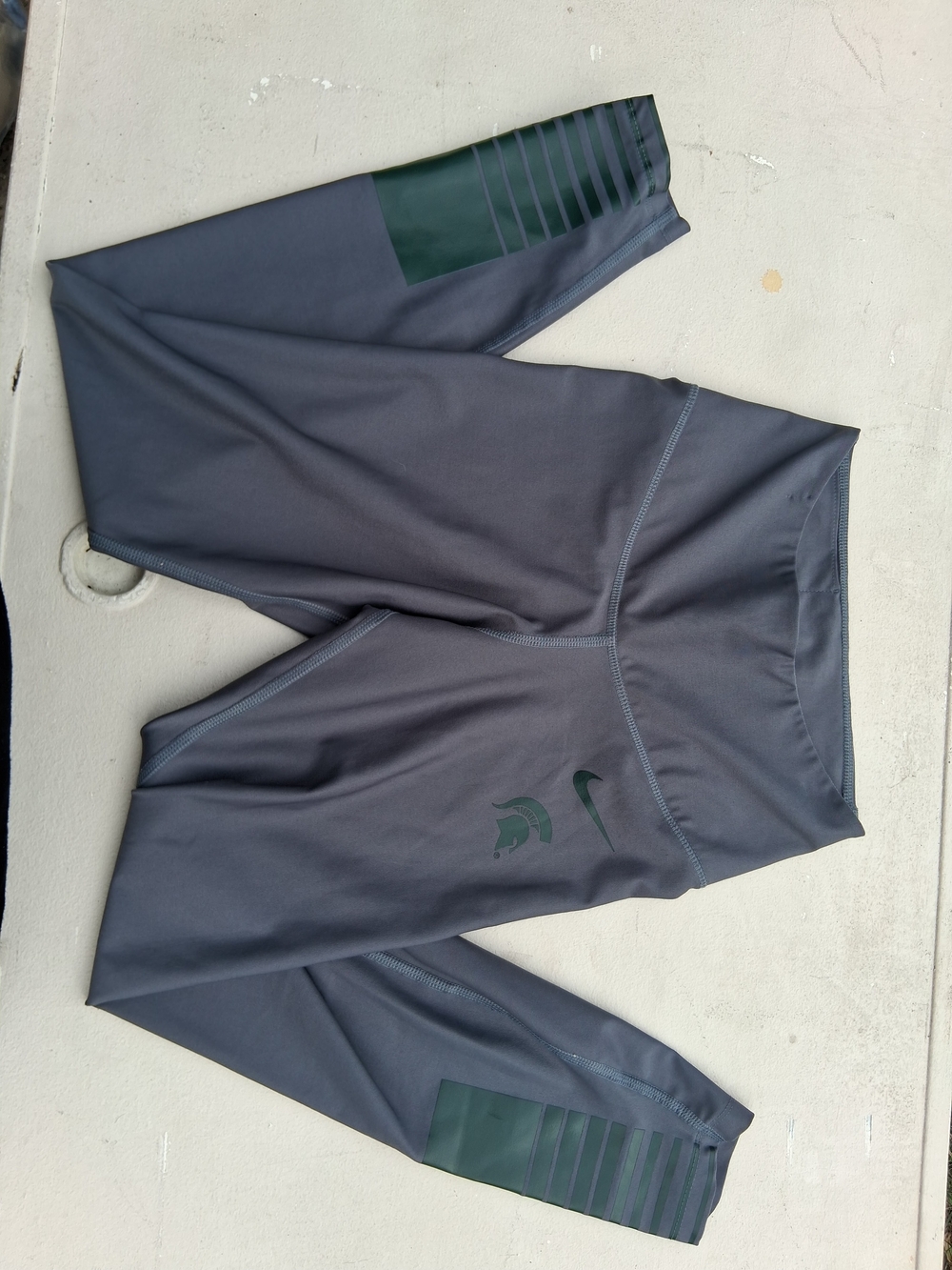 Nike Michigan State Gray Leggings with Dark Green Accent Panels